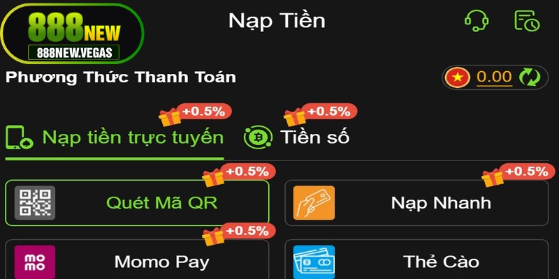 Nạp tiền 888NEW không chỉ nhanh chóng mà còn đa dạng hình thức 